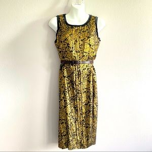 Vintage DKNY Silk Metallic Jacquard Gold Black Sleeveless Loose Midi Dress
